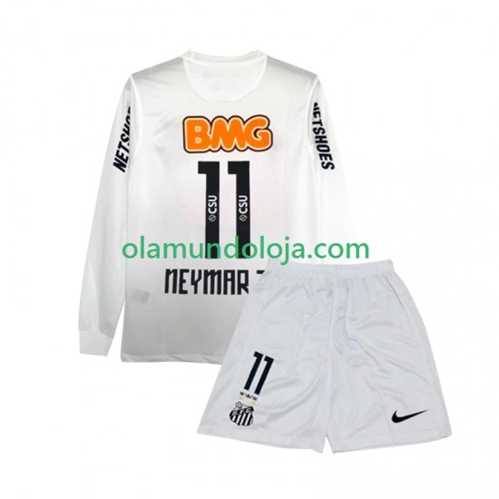 Camisola Santos FC Neymar JR 11 2012 Retro Criança Equipamento Primeiro 2011 Manga Comprida